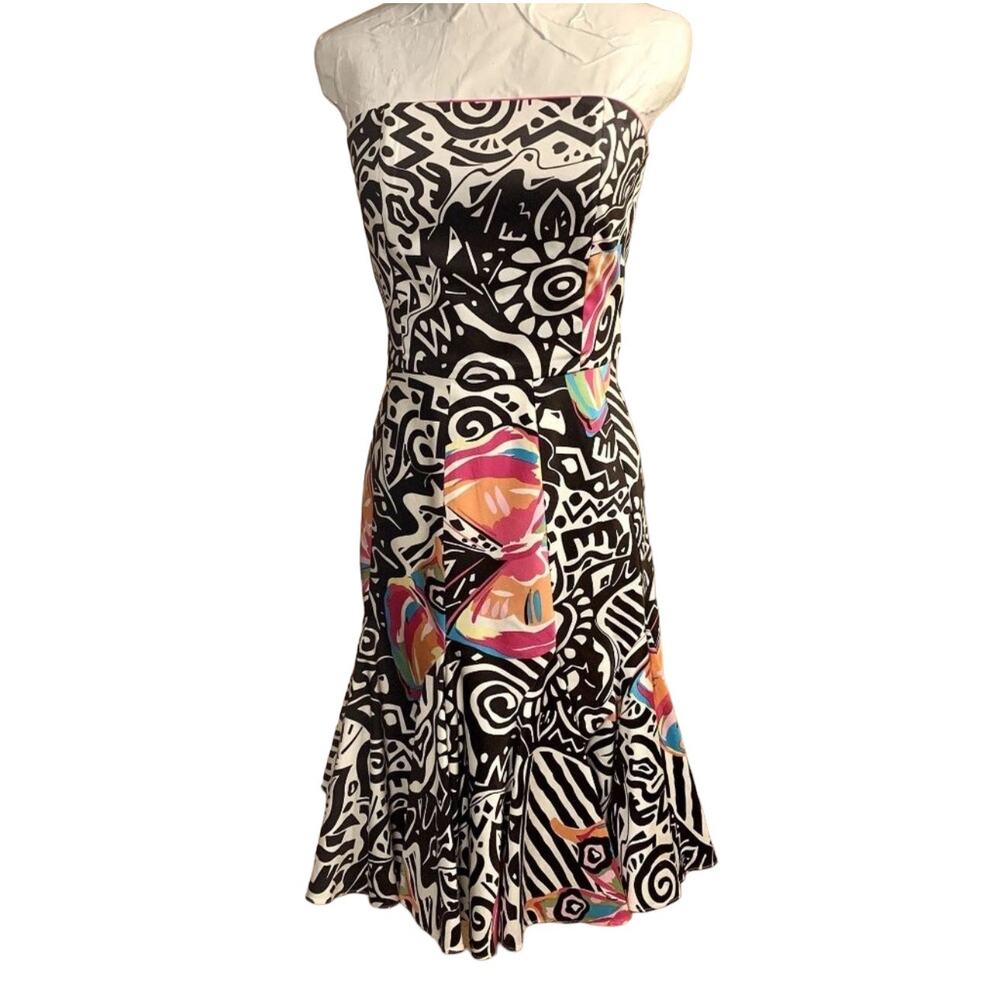 Sara Campbell Strapless Dress Womens SZ 4 Floral Abstract Mermaid Formal Artwear